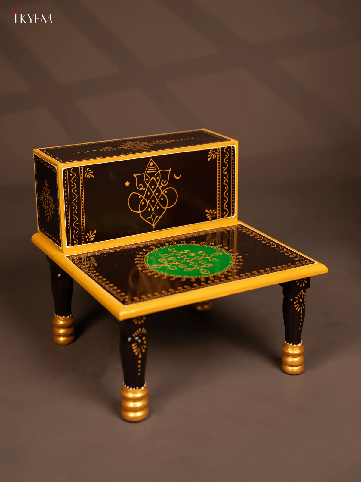 Wooden Hand Painted Pooja Stand - Brown- KF07128