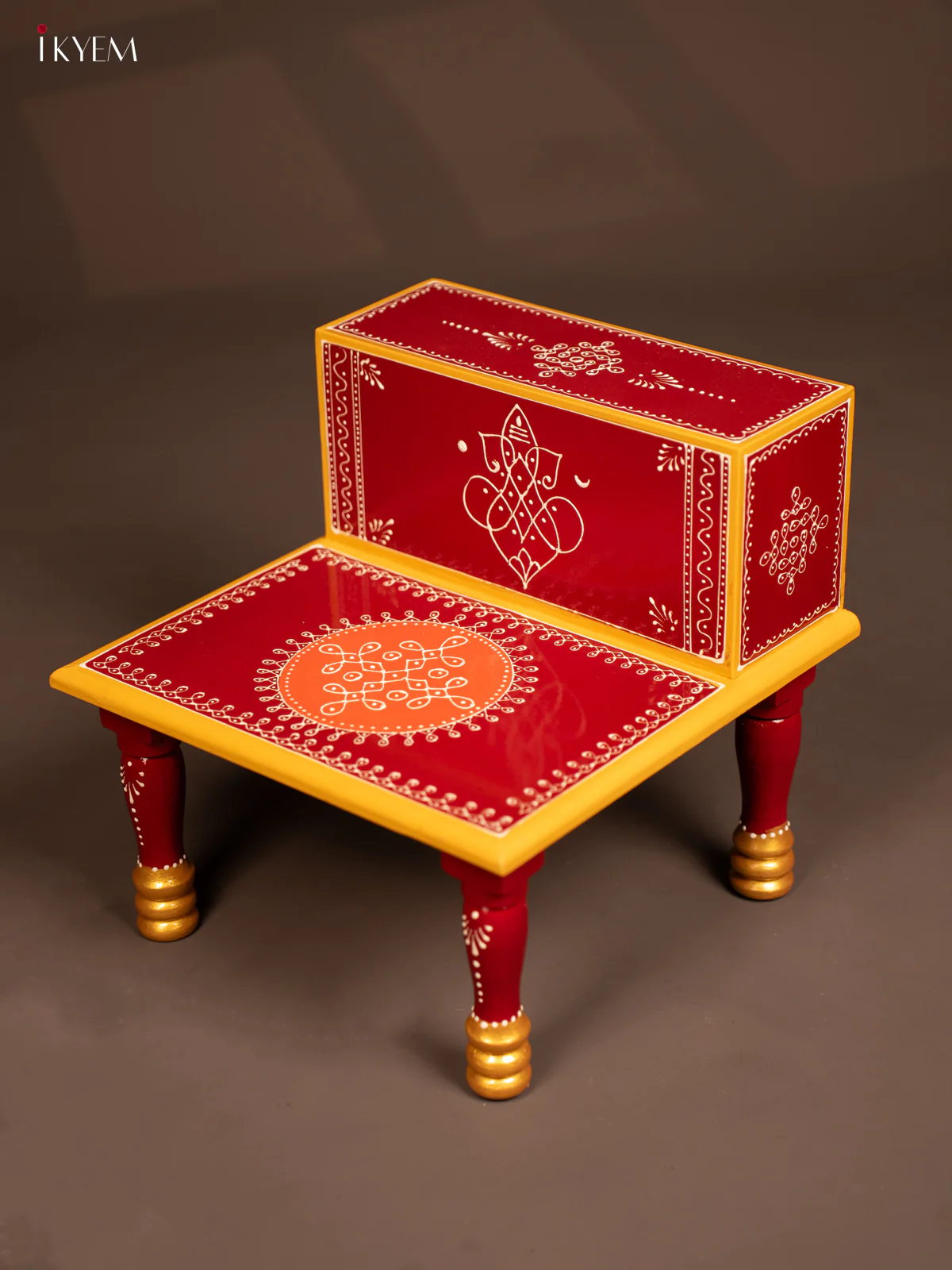 Wooden Hand Painted Pooja Stand - Red - KF07129 - Image 4
