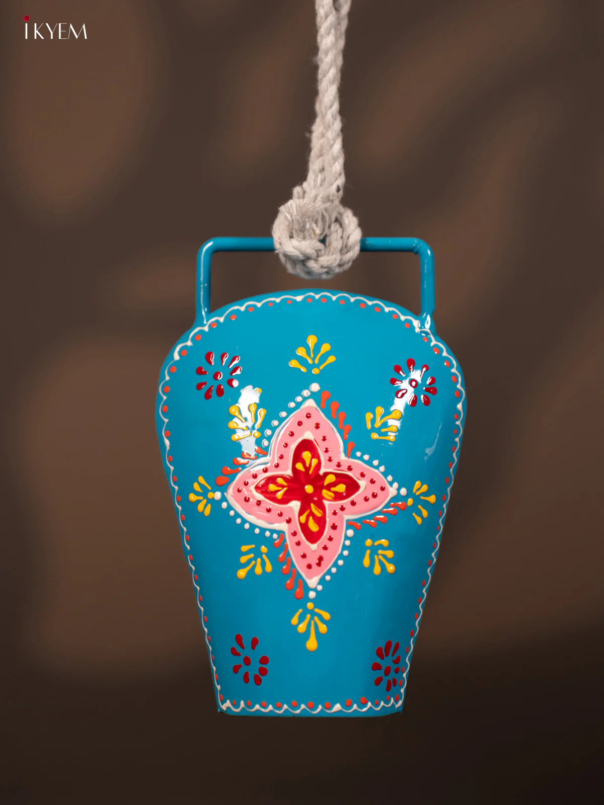 Hand Painted Cow Bell with Rope Handle -Blue - KF07138 - Image 2