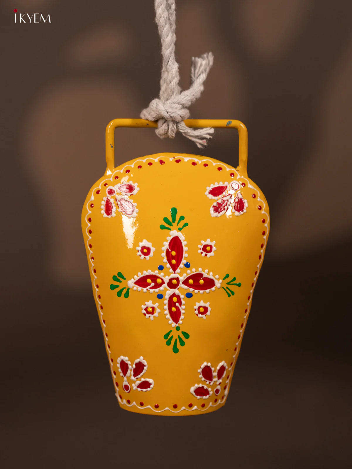 Hand Painted Cow Bell with Rope Handle - Yellow - KF07139 - Image 2