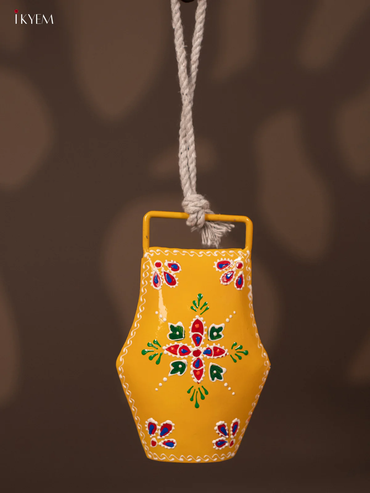 Hand Painted Cow Bell with Rope Handle - Yellow - KF07142