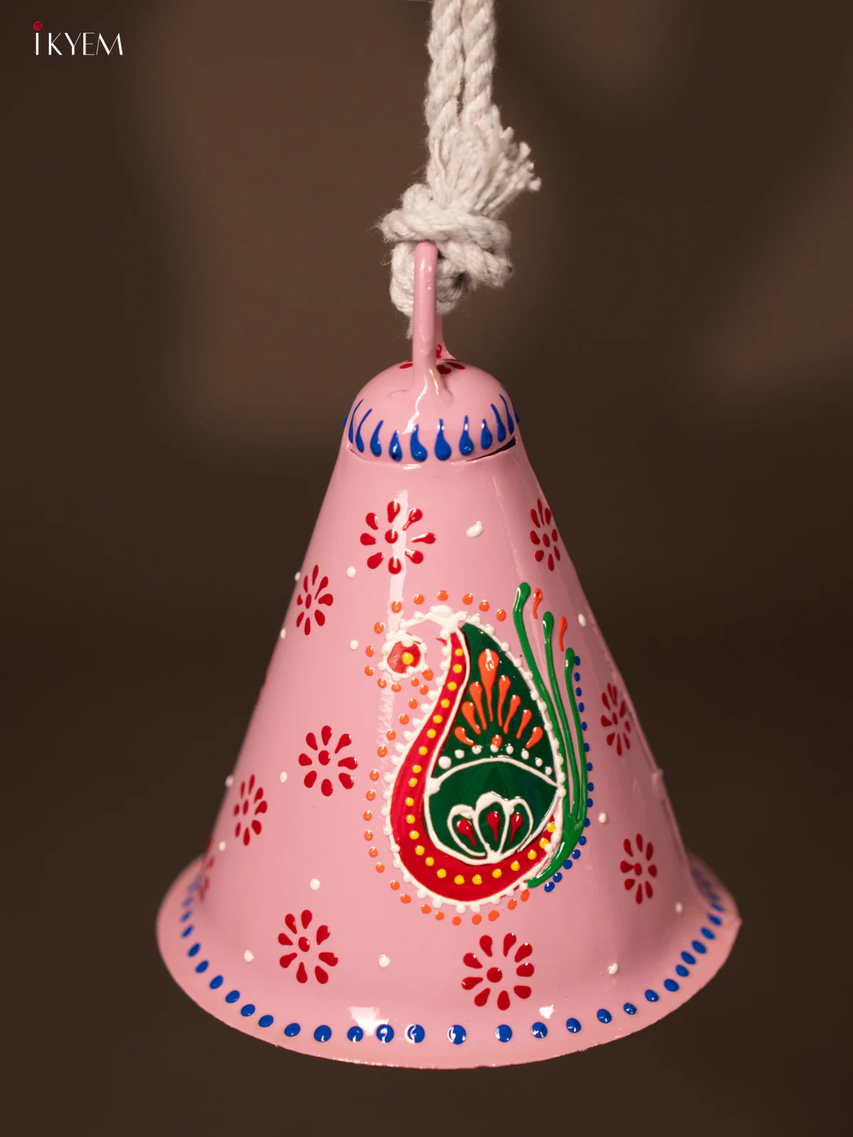 Hand Painted Cow Bell Cone Shape with Rope Handle - Pink - KF07146 - Image 2