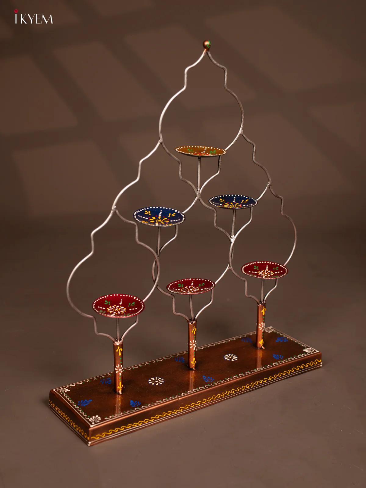 Decorative Handcrafted Diya Stand with Vibrant Plates - 21 Inches - KF07148 - Image 3
