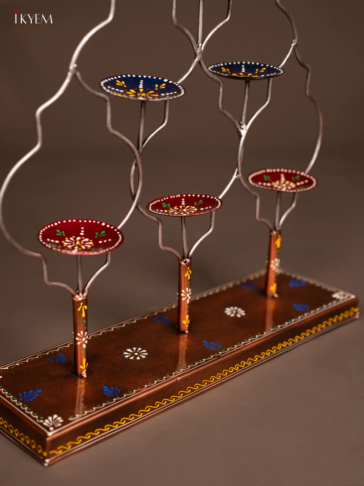 Decorative Handcrafted Diya Stand with Vibrant Plates - 21 Inches - KF07148 - Image 4