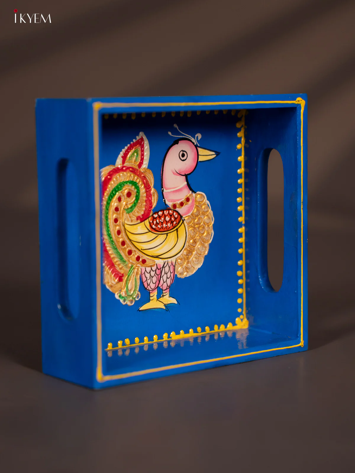 Annapakshi Hand-Painted Wooden Tray - Blue - (6x6) Inch - KF11168 - Image 2