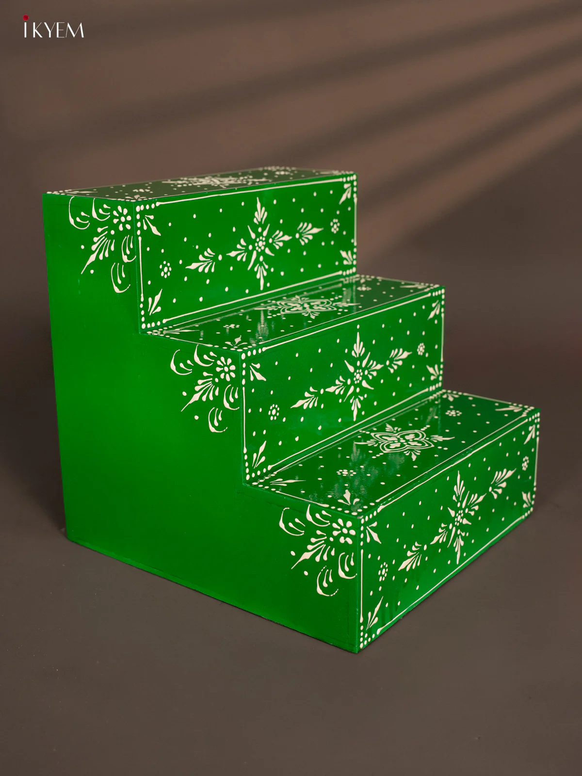 WOODEN HAND PAINTED 3-STEP GOLU PADI - GREEN - FLORAL - KF11177 - Image 4