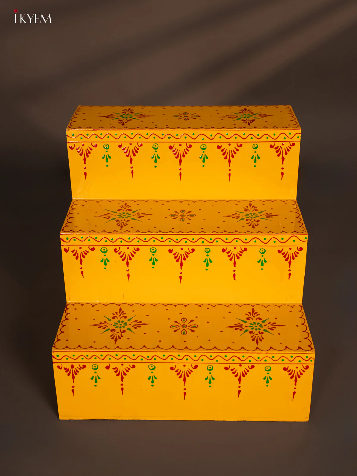 WOODEN HAND PAINTED 3-STEP GOLU PADI - YELLOW - FLOWER - KF11179 - Image 2