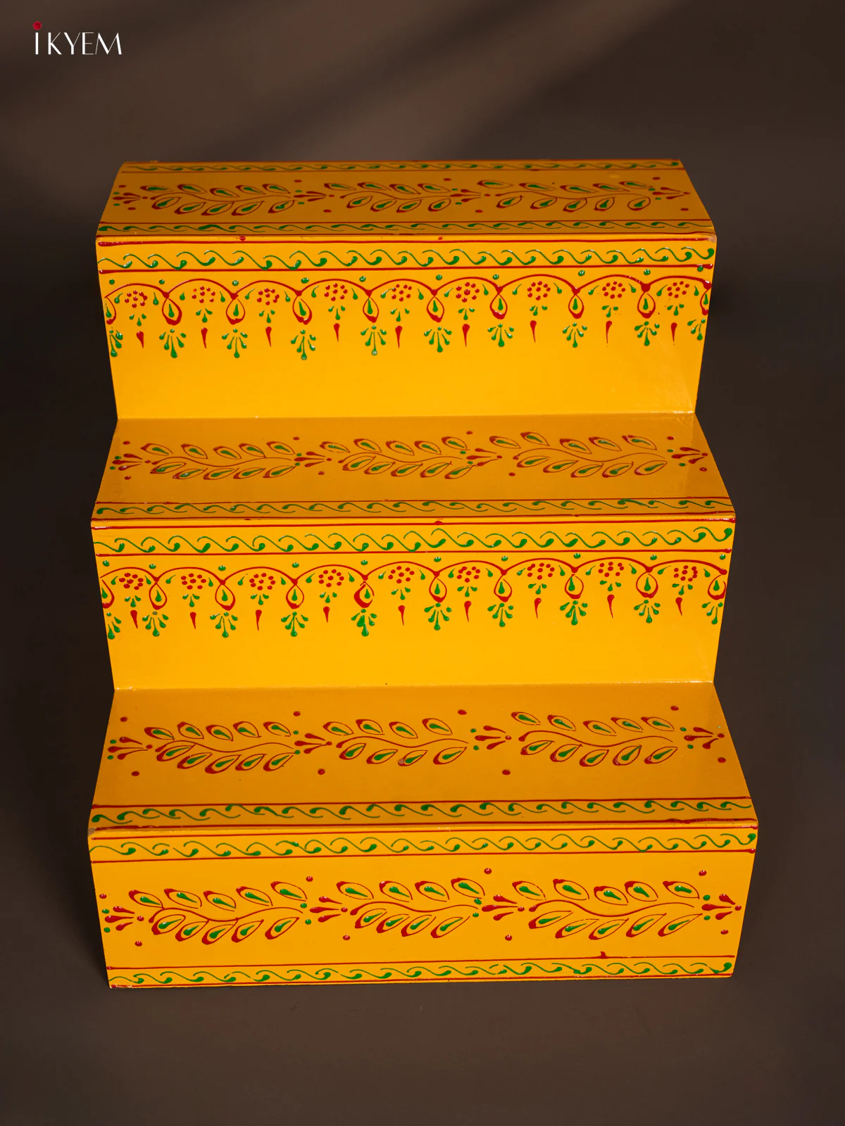 WOODEN HAND PAINTED 3-STEP GOLU PADI - YELLOW - LEAF - KF11181 - Image 3