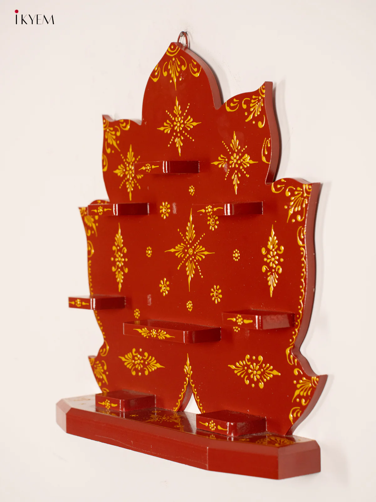 Lotus Wooden Hand Painted Wall Shelf - Maroon- 20 Inches - KF11188 - Image 2