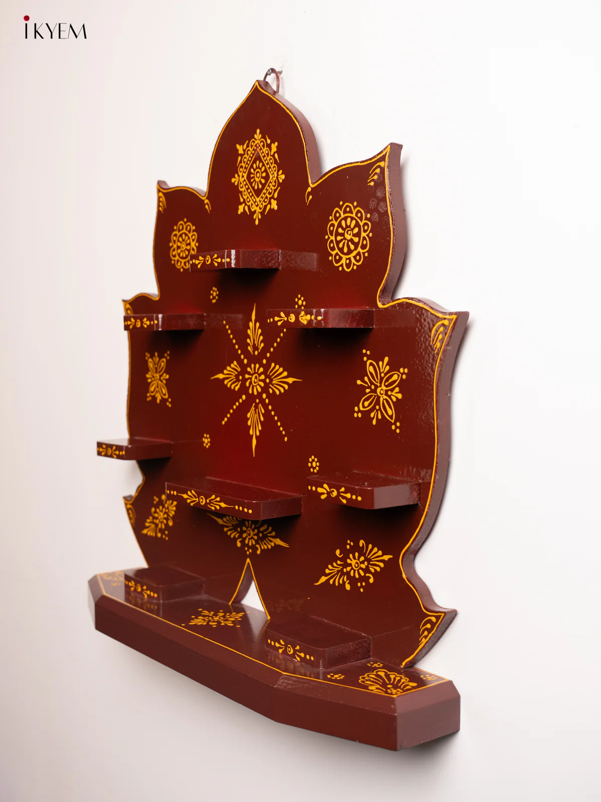 Lotus Wooden Hand Painted Wall Shelf - Brown - 20 Inches - KF11189 - Image 6