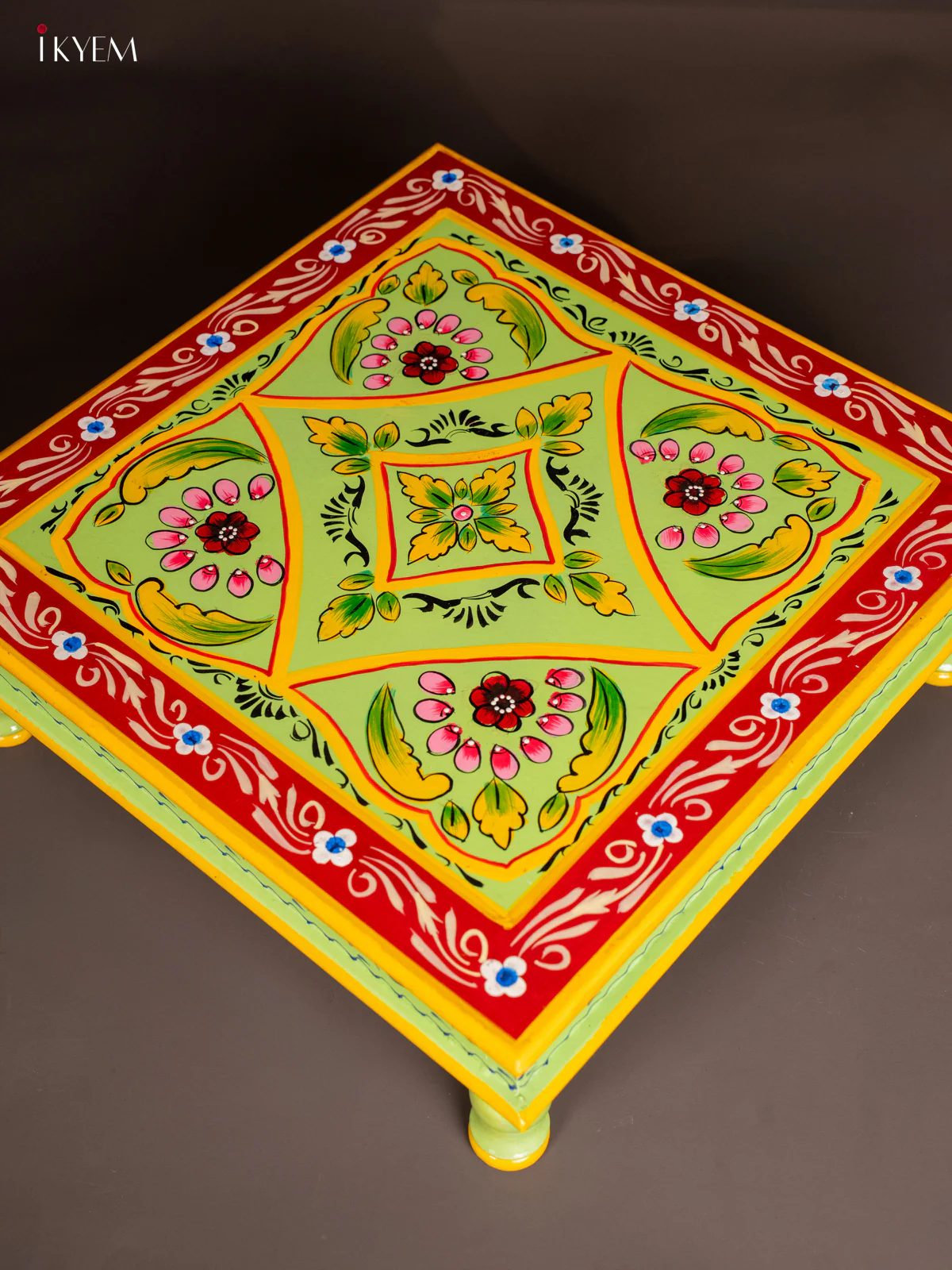 Wooden Hand Painted Manai - Green With Floral- - 18x18 Inches - KF11192 - Image 2