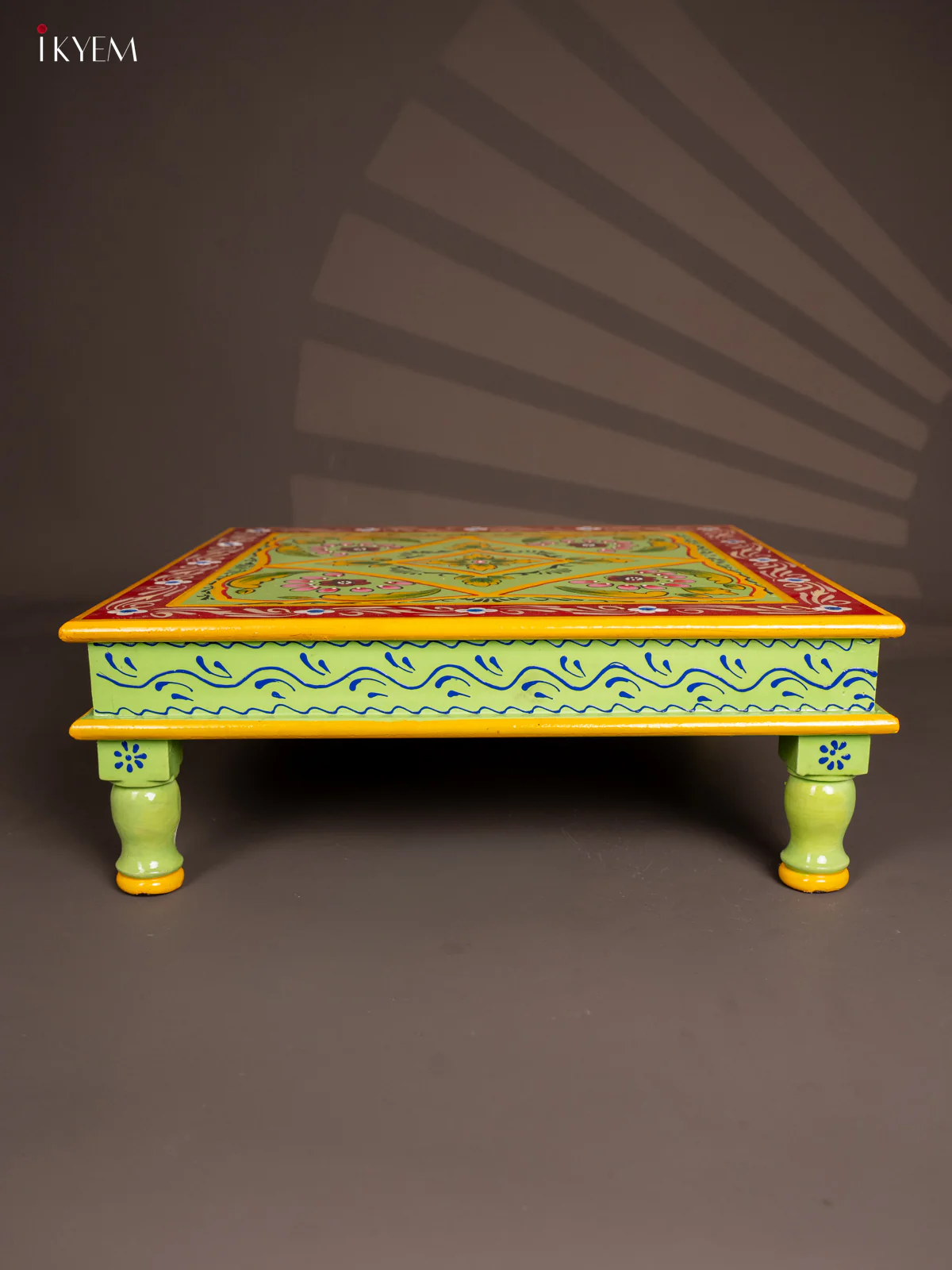 Wooden Hand Painted Manai - Green With Floral- - 18x18 Inches - KF11192 - Image 3