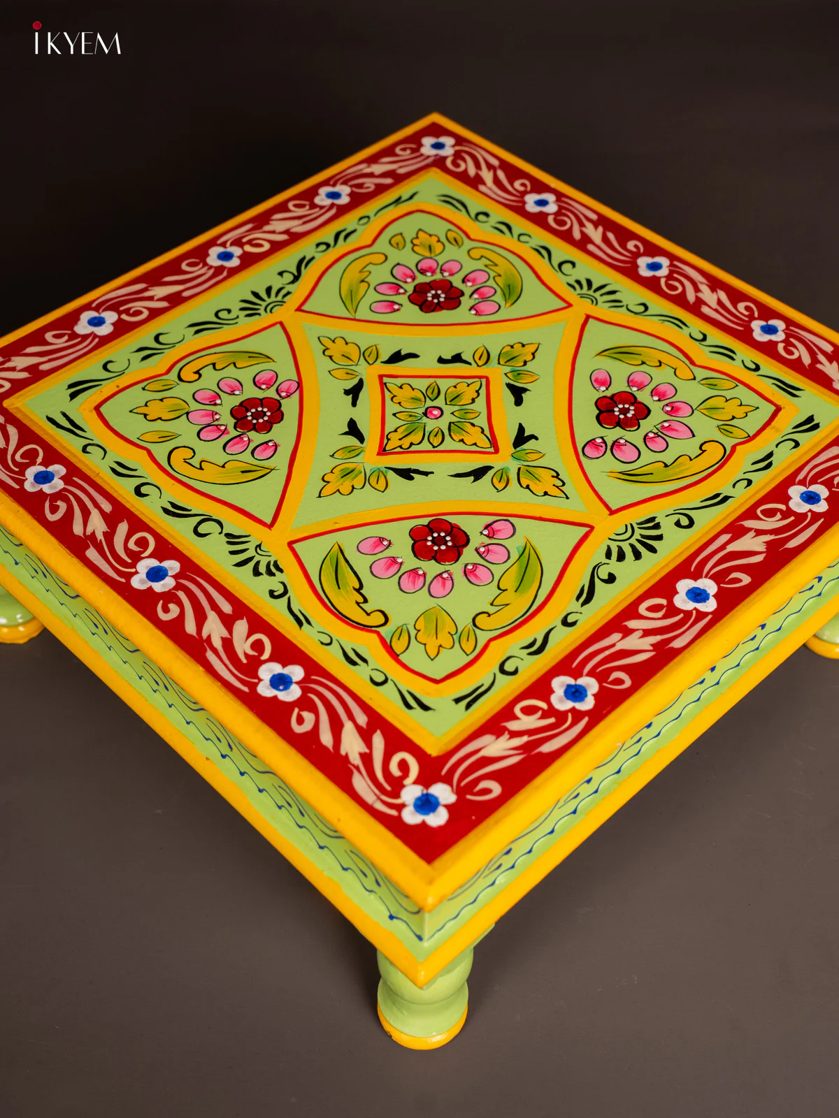 Wooden Hand Painted Manai - Green With Floral- - 15x15 Inches - KF11193 - Image 2