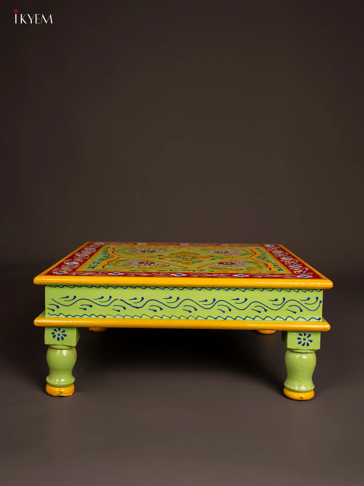 Wooden Hand Painted Manai - Green With Floral- - 15x15 Inches - KF11193 - Image 3