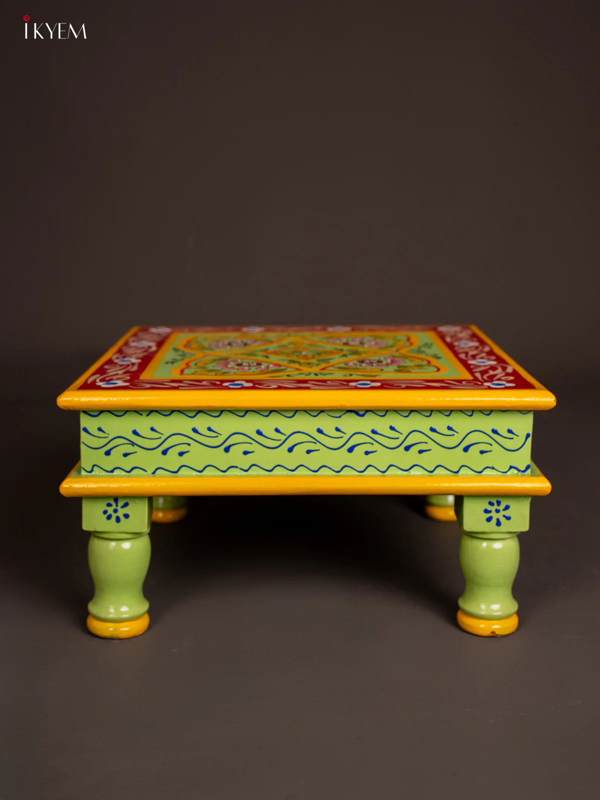 Wooden Hand Painted Manai - Green With Floral- 12x12 Inches -KF11194 - Image 3