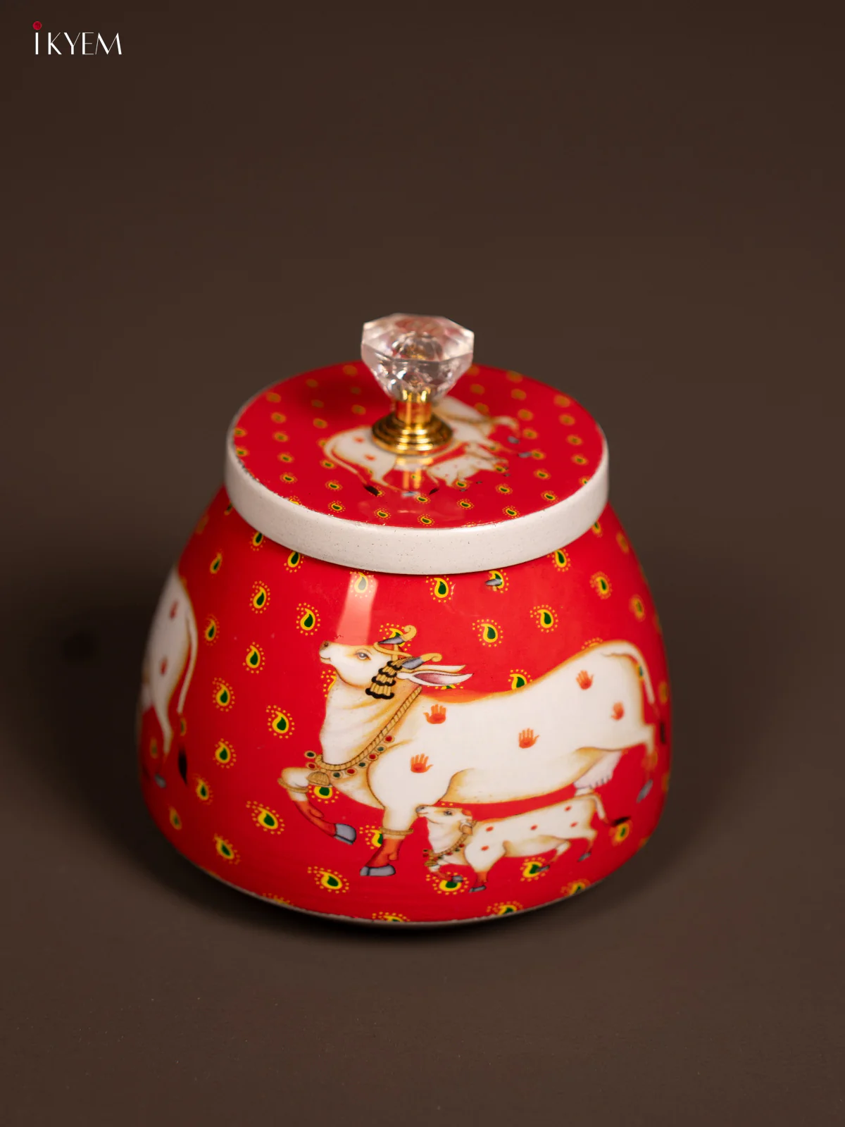 Pichwai Nuts jar - Cow & Calf - Red - KF21161 - Image 2