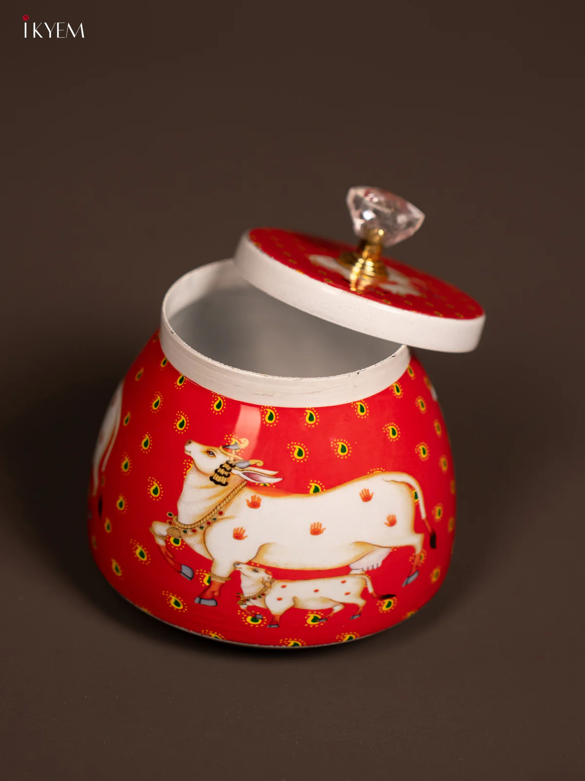 Pichwai Nuts jar - Cow & Calf - Red - KF21161 - Image 4