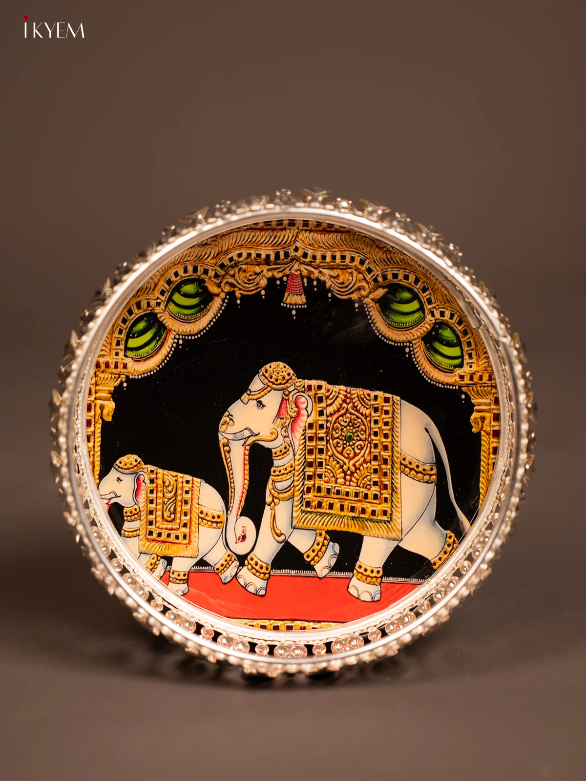 Digital Printed German Silver Tray - Elephant & Calf - 6 inch - KF21176