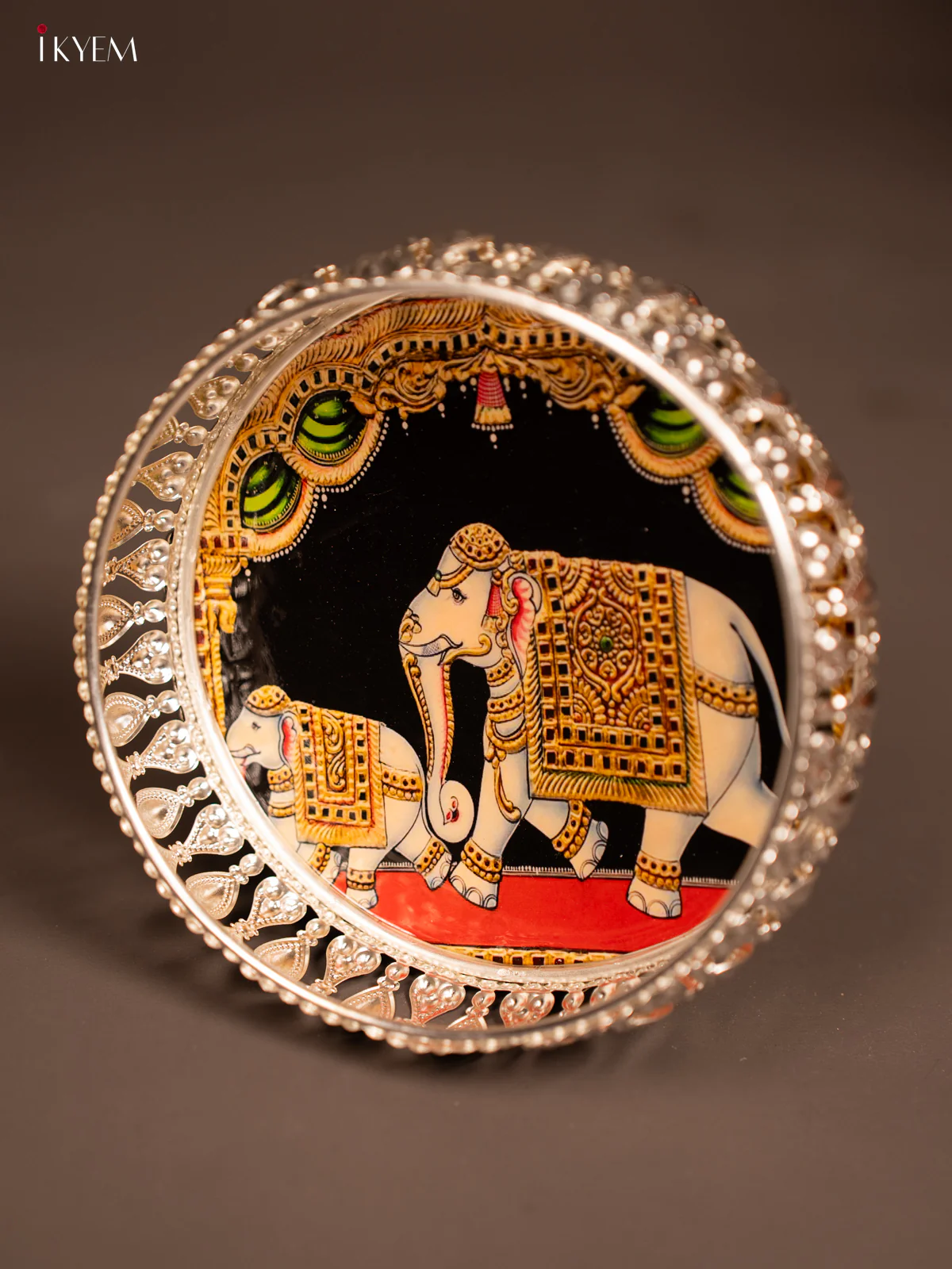Digital Printed German Silver Tray - Elephant & Calf - 6 inch - KF21176 - Image 3