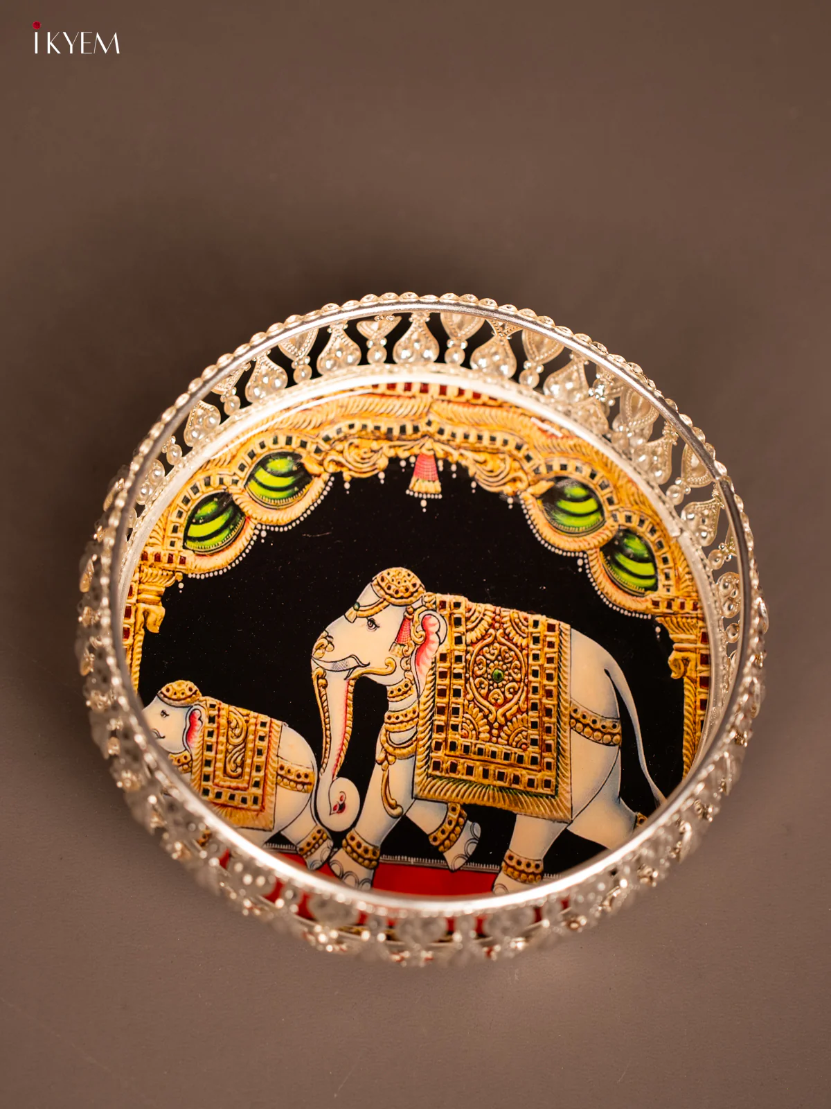 Digital Printed German Silver Tray - Elephant & Calf - 6 inch - KF21176 - Image 4