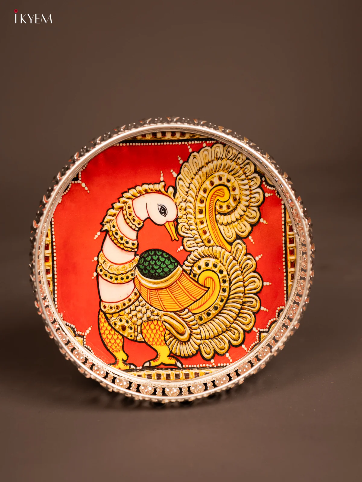 Digital Printed German Silver Tray - Peacock - 8 inch - KF21188