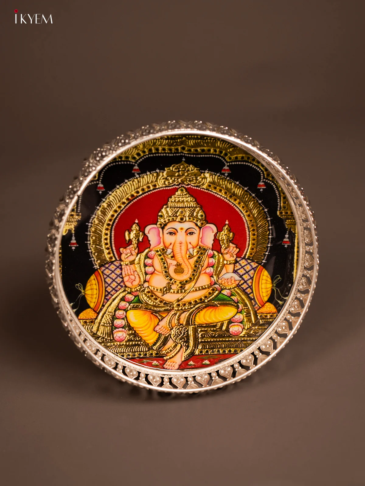 Digital Printed German Silver Tray - Ganesha - 8 inch - KF21192
