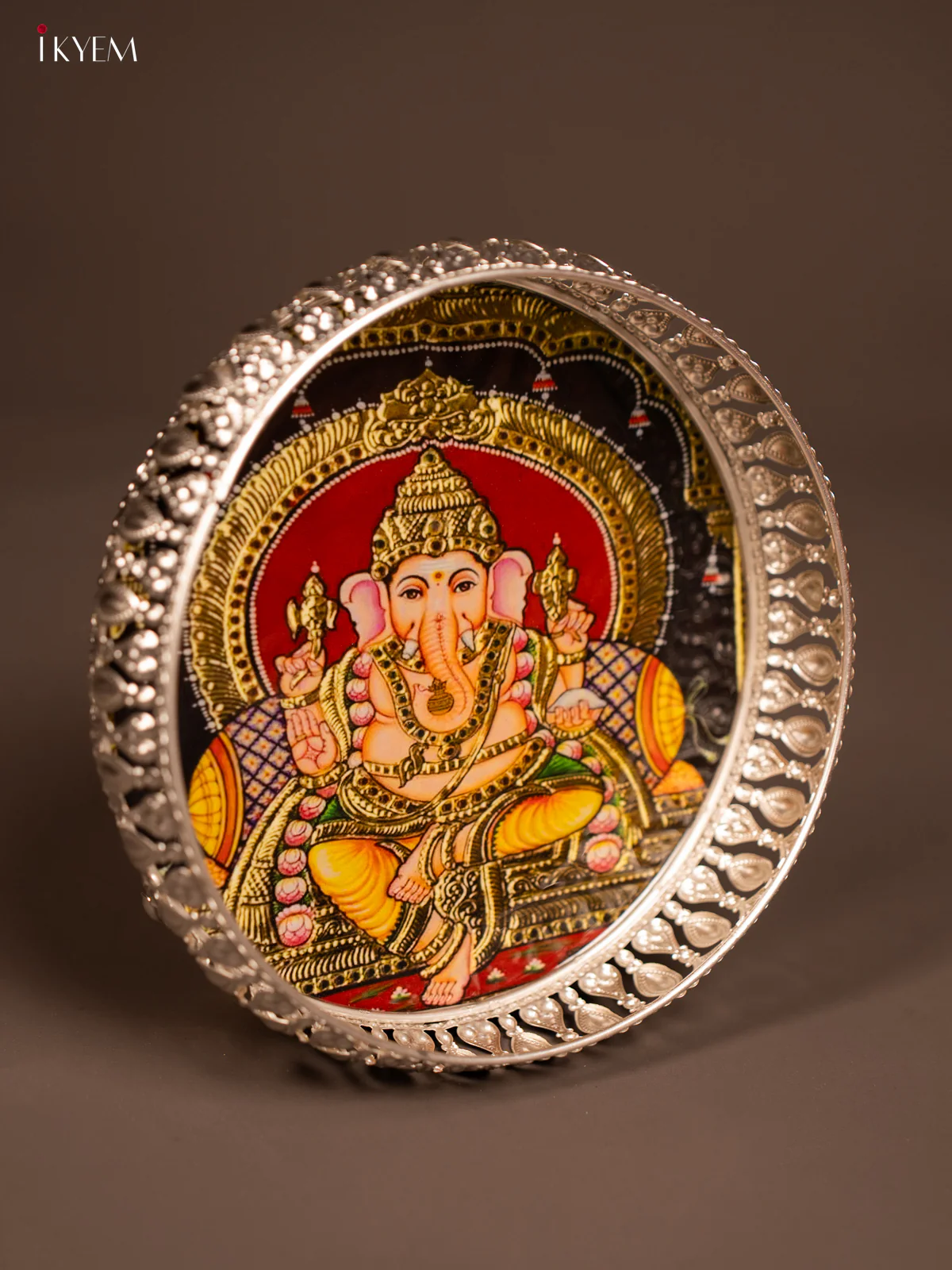 Digital Printed German Silver Tray - Ganesha - 8 inch - KF21192 - Image 2