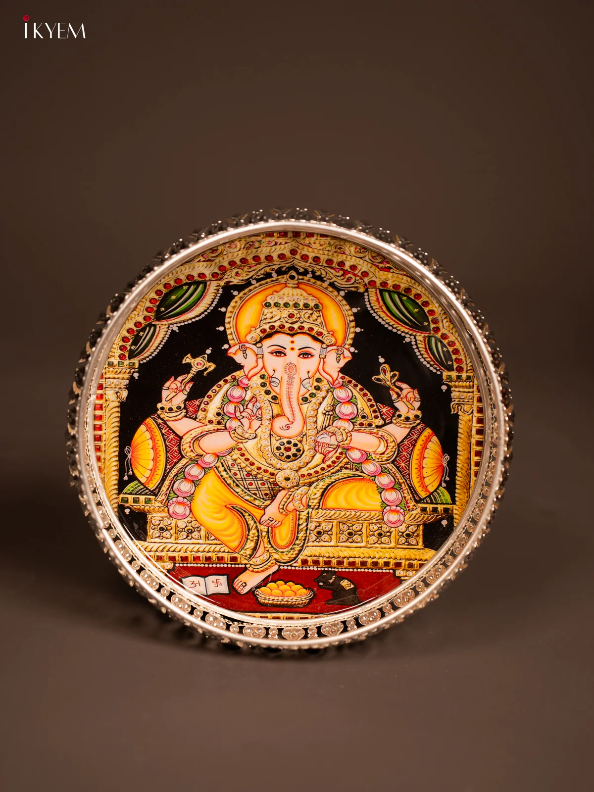 Digital Printed German Silver Tray - Ganesha - 8 inch - KF21193