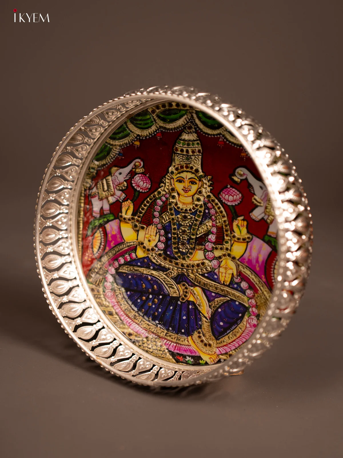 Digital Printed German Silver Tray - Gajalakshmi - 8 inch - KF21197 - Image 4