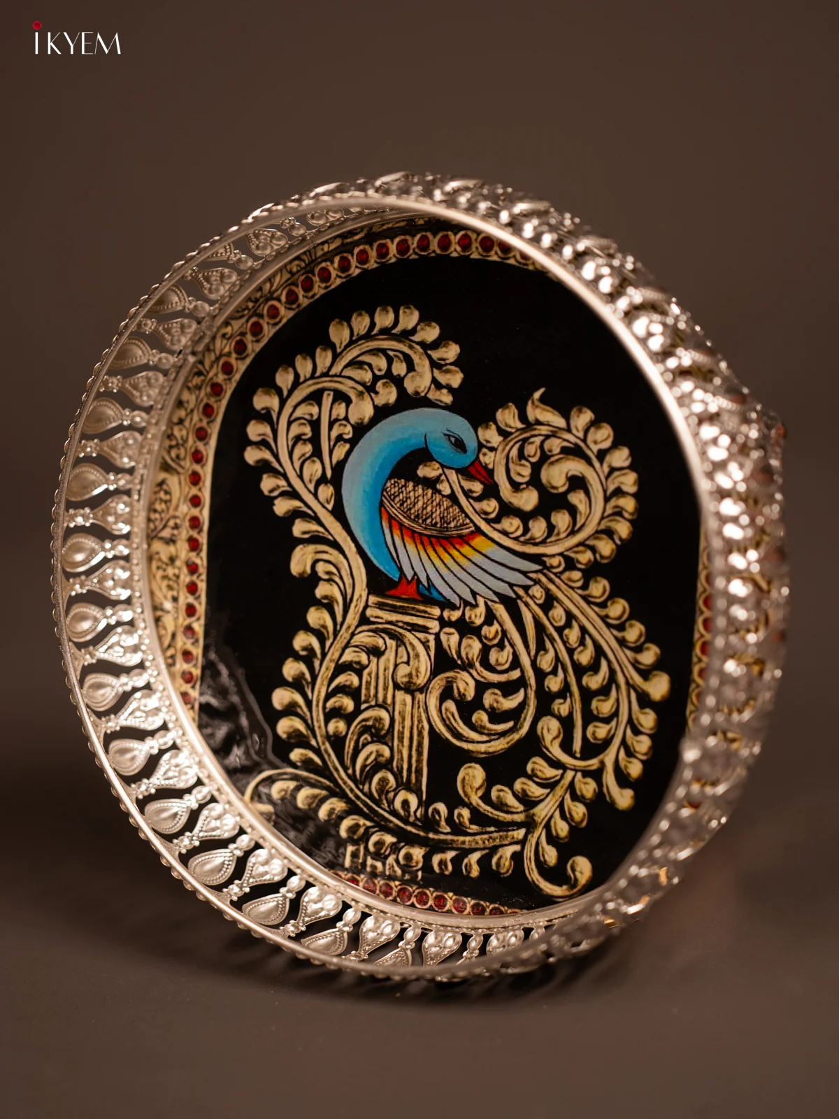 Digital Printed German Silver Tray - Peacock - 8 inch - KF21209 - Image 4