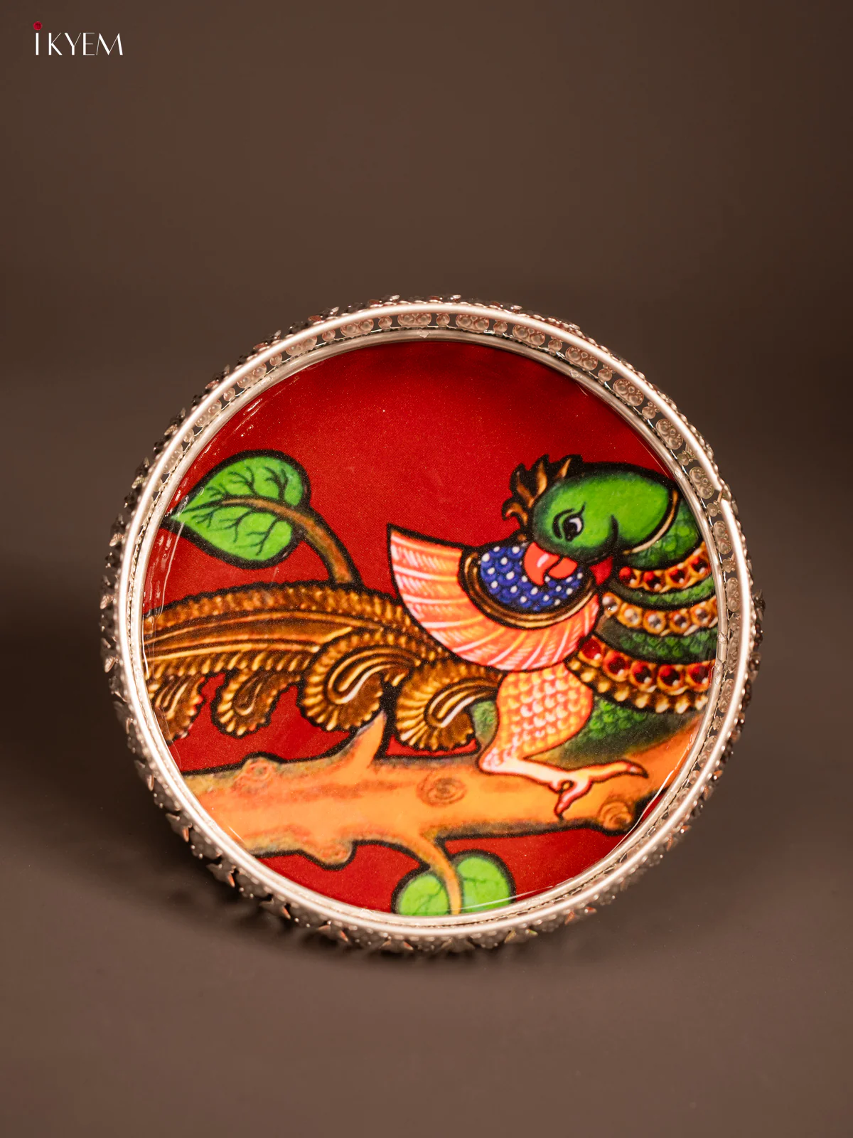 Digital Printed German Silver Tray - Parrot - 8 inch - KF21213