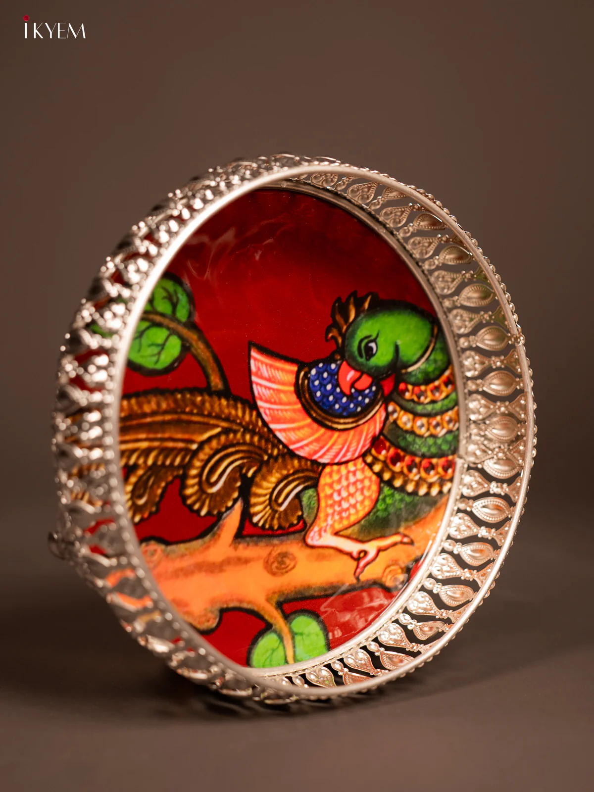 Digital Printed German Silver Tray - Parrot - 8 inch - KF21213 - Image 2