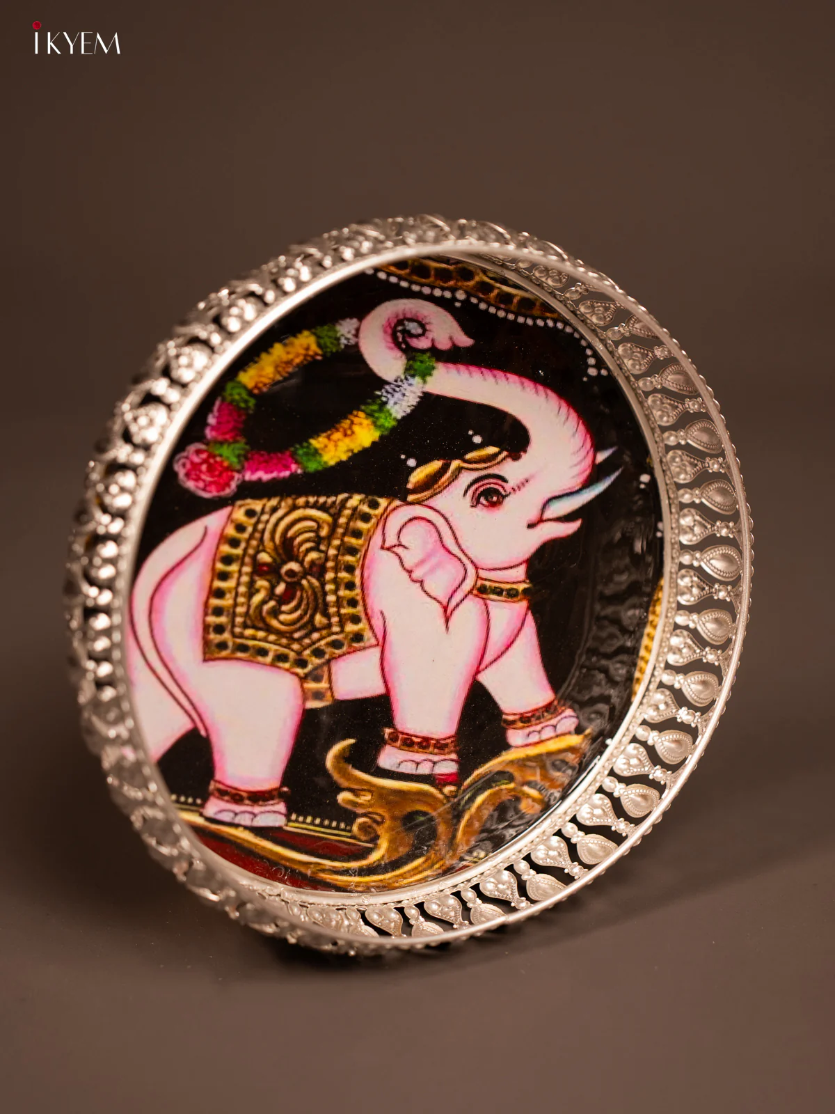 Digital Printed German Silver Tray - Elephant - Pink - 8 inch - KF21216 - Image 2
