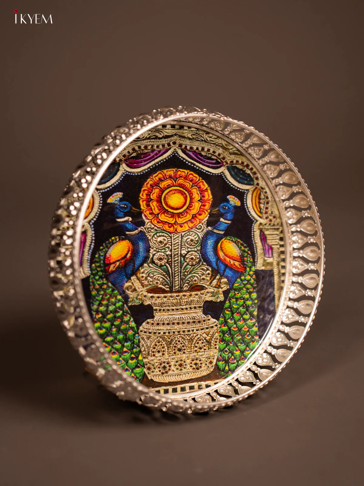 Digital Printed German Silver Tray - Peacock -  8 inch - KF21221 - Image 2