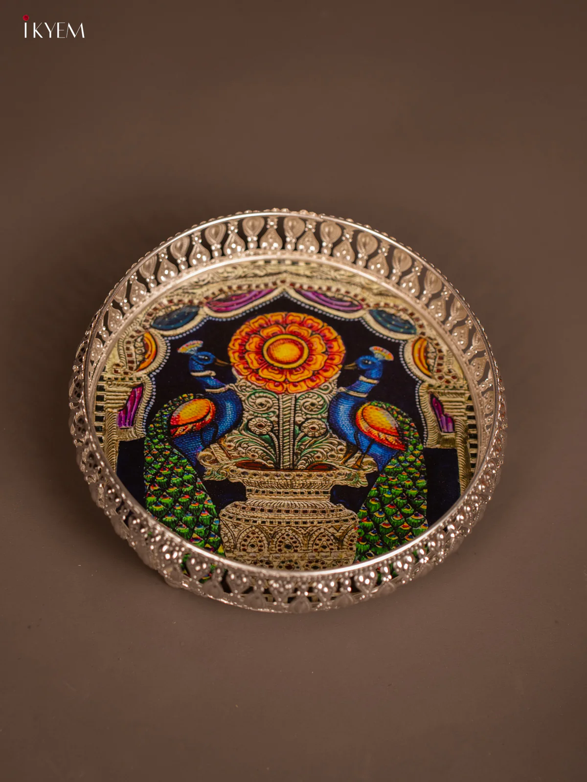 Digital Printed German Silver Tray - Peacock -  8 inch - KF21221 - Image 3