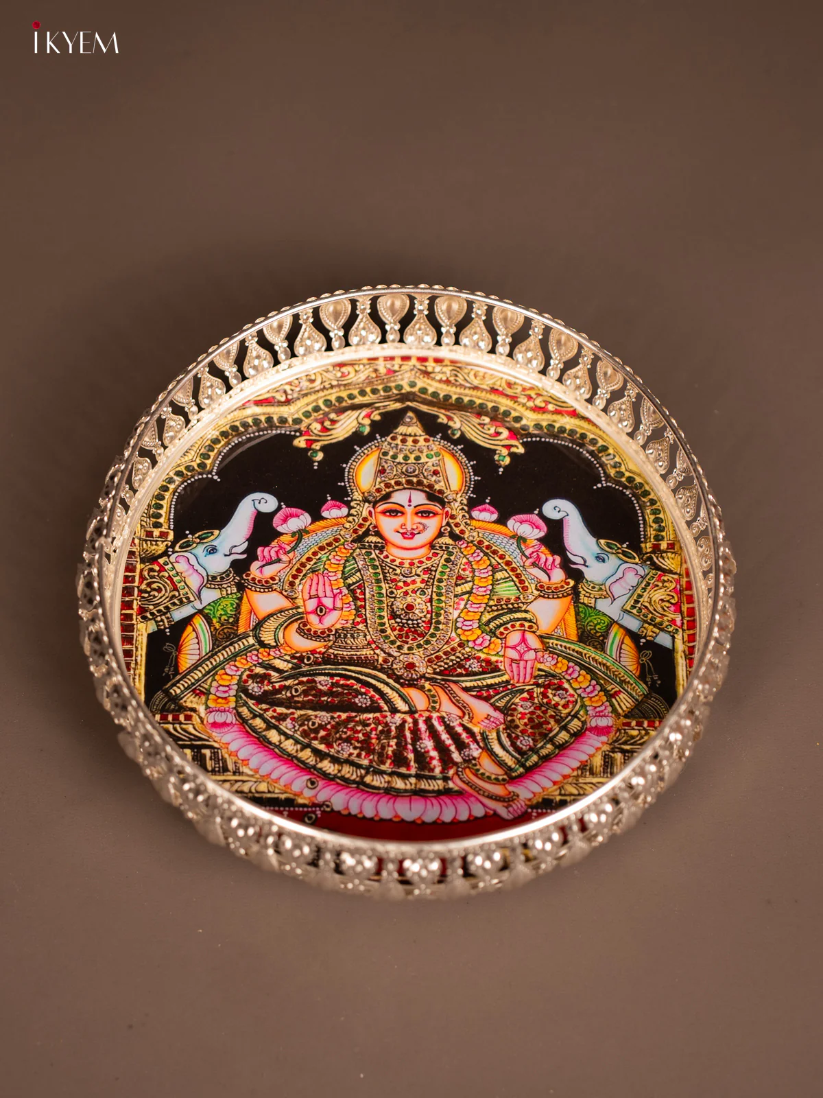 Digital Printed German Silver Tray - Gajalakshmi - 8 inch - KF21224 - Image 3