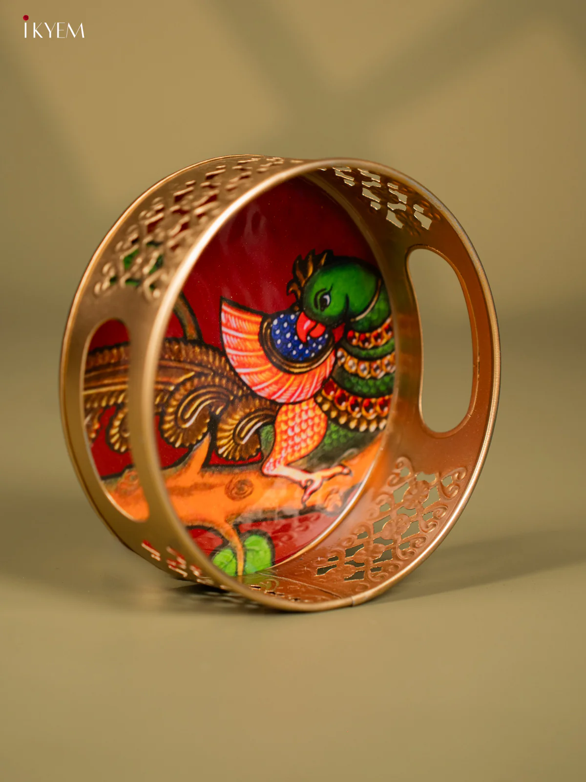 Pretty Parrot Sitting On a tree Branch Printed Round Metal Tray - KF24117 - Image 2