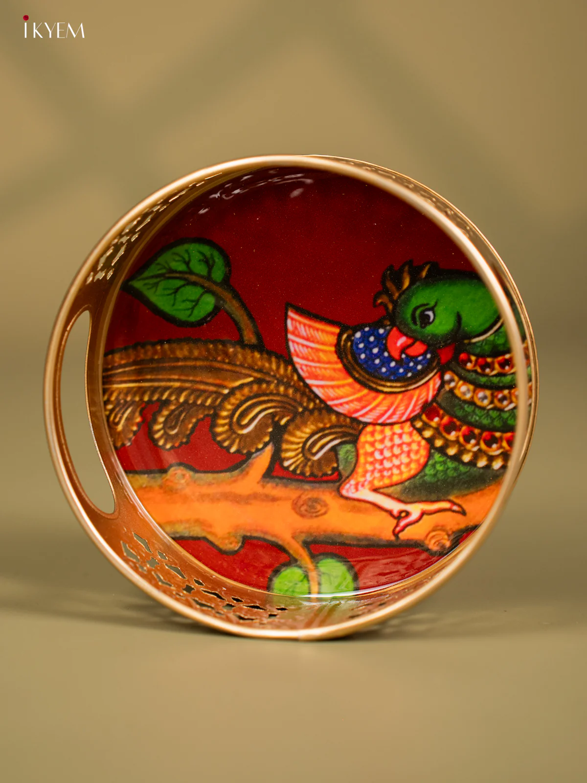 Pretty Parrot Sitting On a tree Branch Printed Round Metal Tray - KF24117 - Image 3