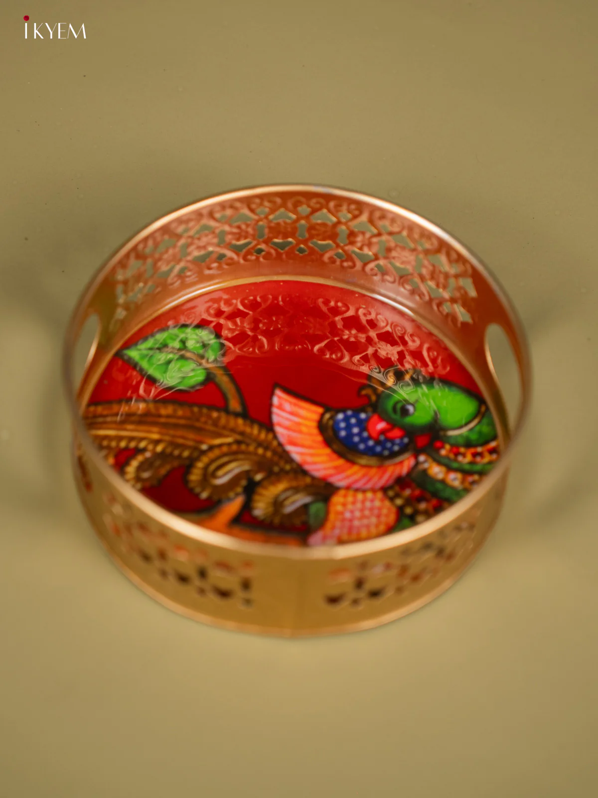 Pretty Parrot Sitting On a tree Branch Printed Round Metal Tray - KF24117 - Image 4
