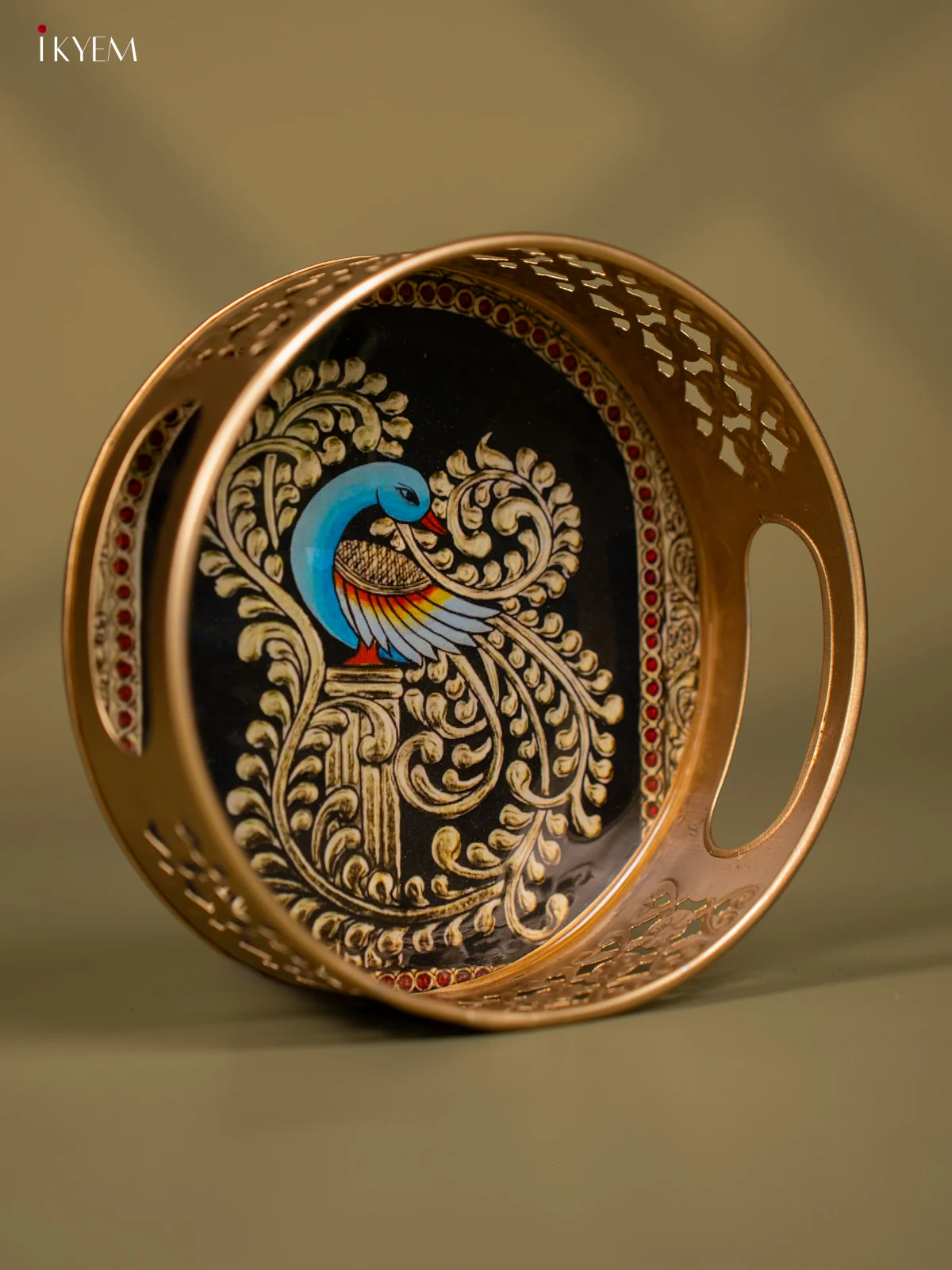 Beautiful Peacock Motif Printed Round Metal Tray - KF24123 - Image 2