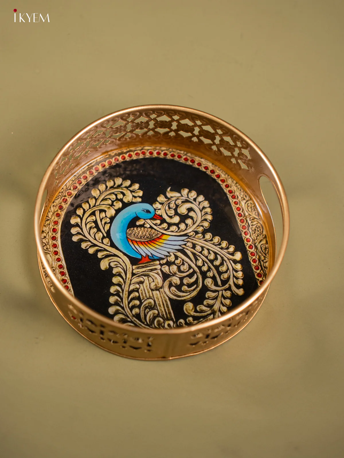 Beautiful Peacock Motif Printed Round Metal Tray - KF24123 - Image 4