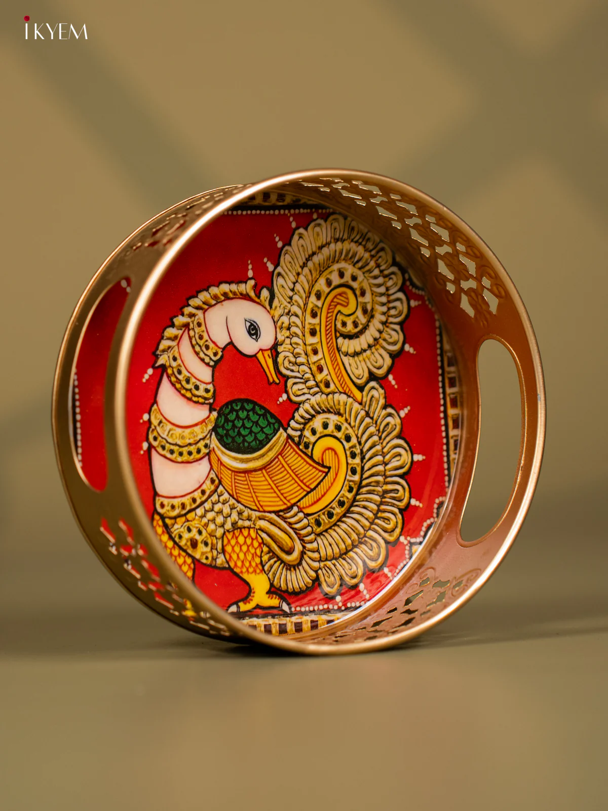 Peacock Printed Round Metal Tray - KF24124 - Image 2