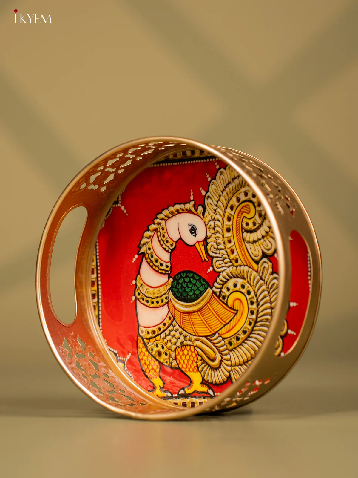 Peacock Printed Round Metal Tray - KF24124 - Image 3