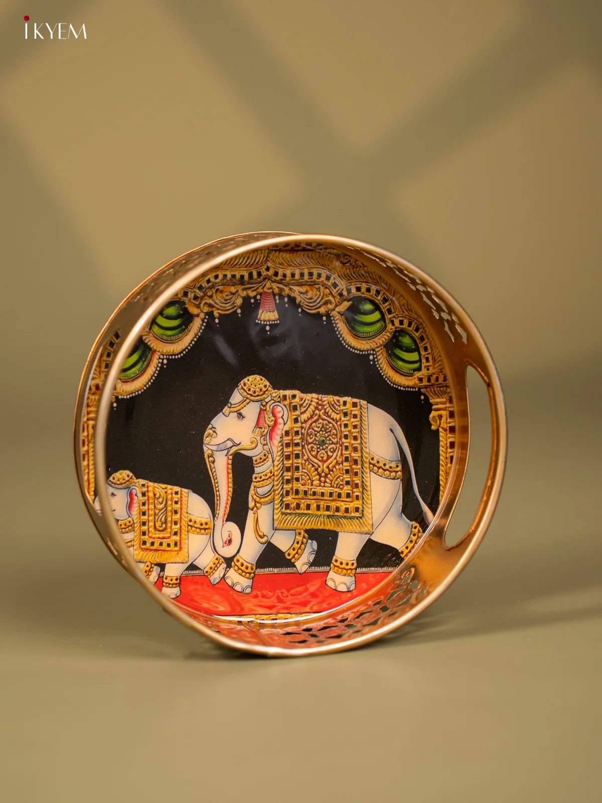 Elephant & Calf Printed Round Metal Tray - KF24133 - Image 3
