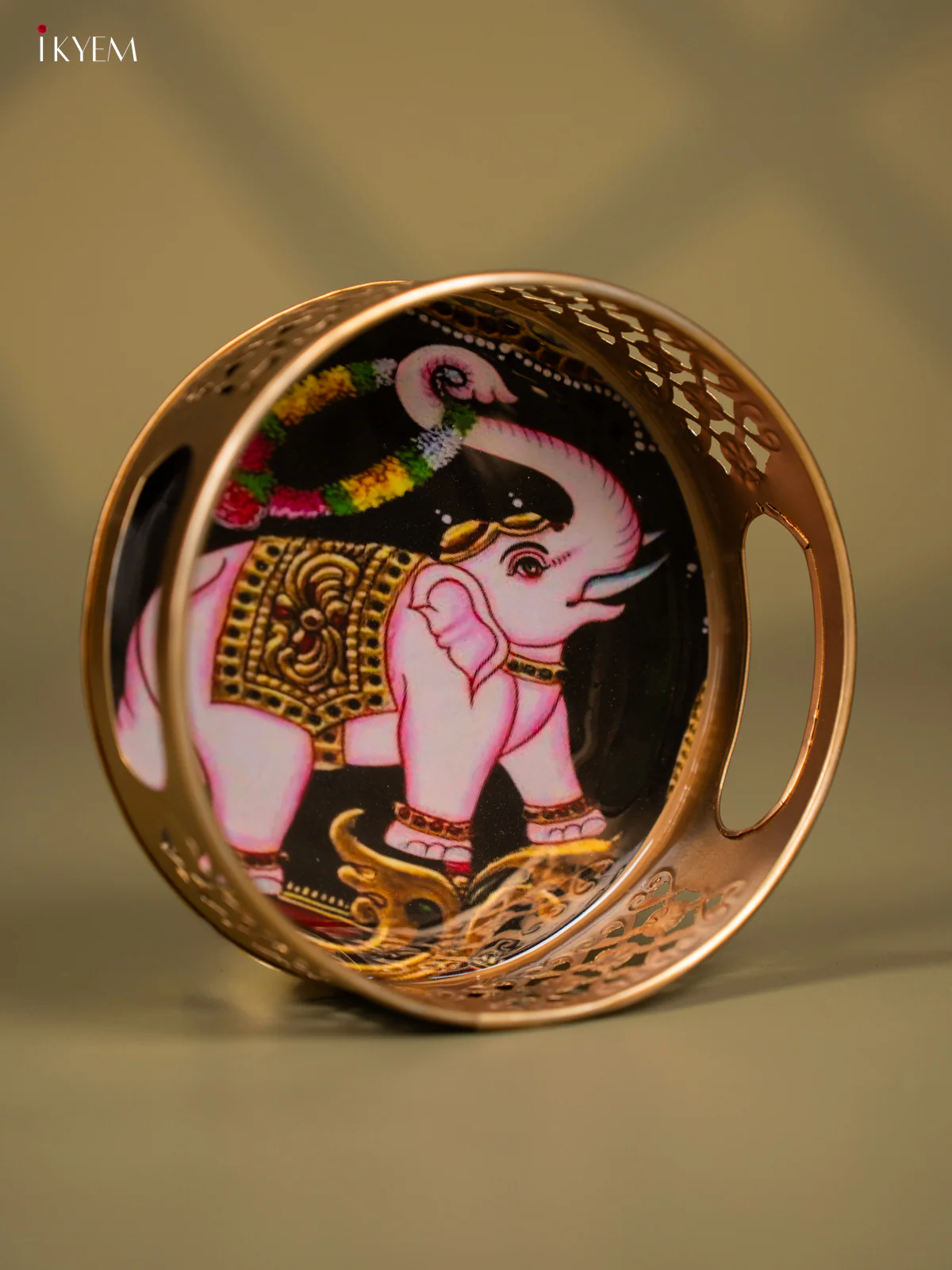 Elephant Printed Round Metal Tray - KF24134 - Image 2