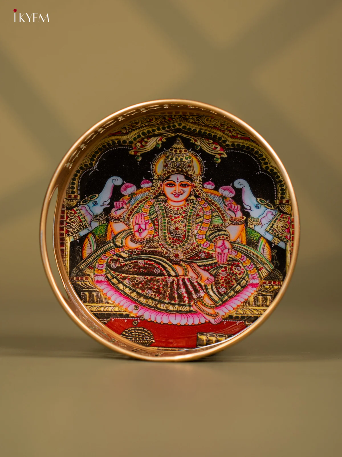 Goddess Gajalakshmi Printed Round Metal Tray - KF24141
