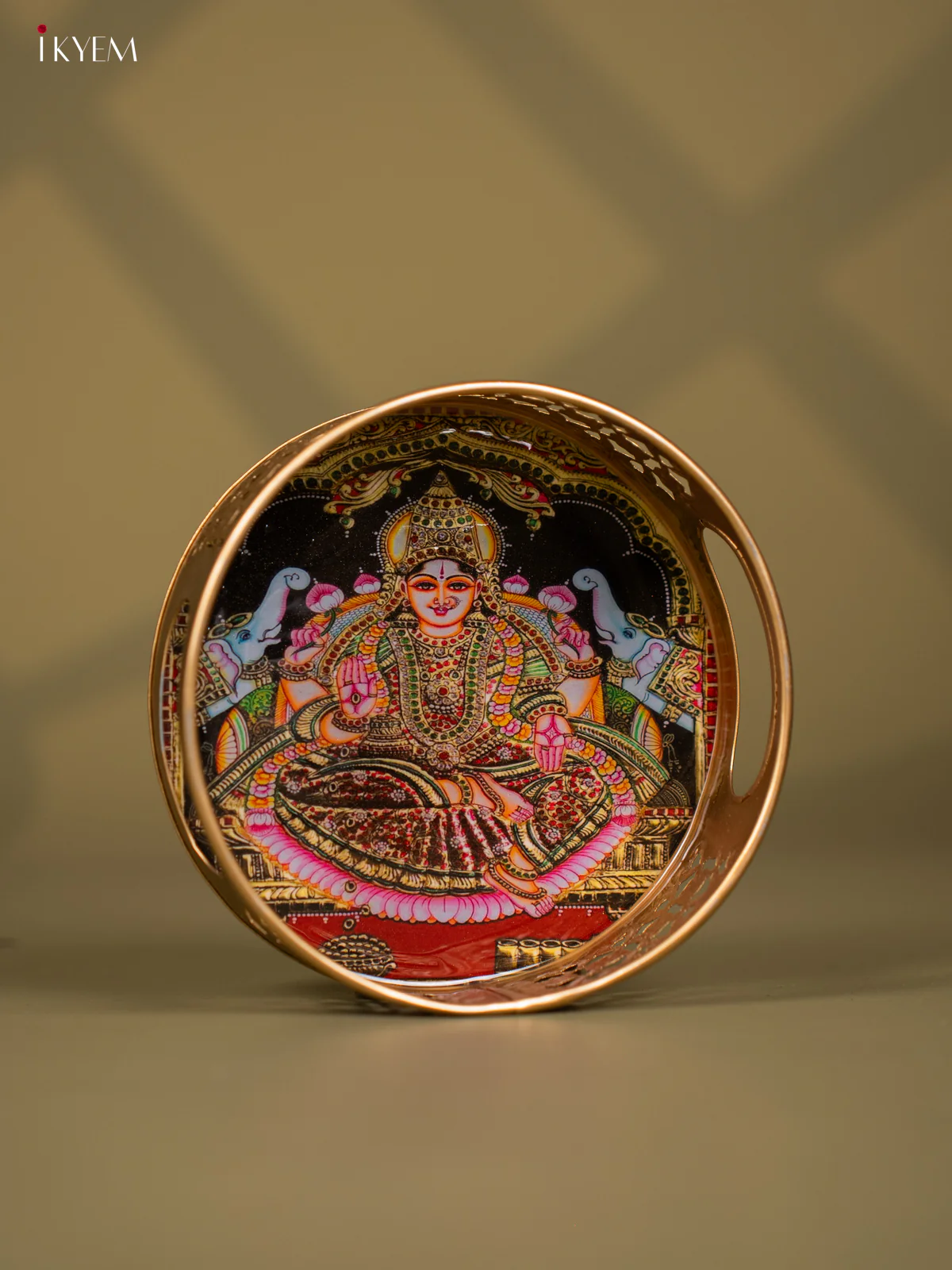 Goddess Gajalakshmi Printed Round Metal Tray - KF24141 - Image 2