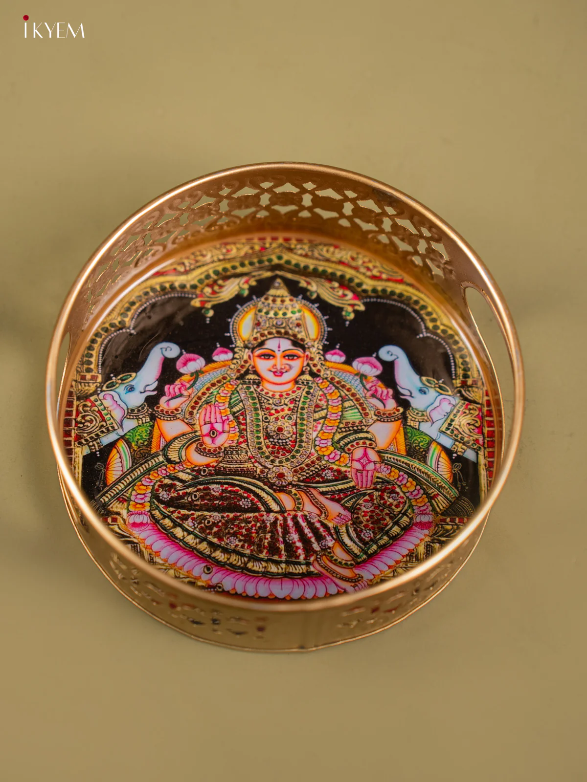 Goddess Gajalakshmi Printed Round Metal Tray - KF24141 - Image 4