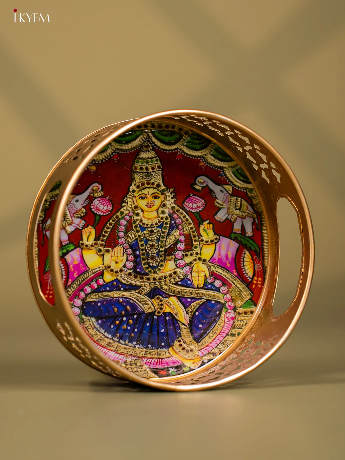 Goddess Gajalakshmi Printed Round Metal Tray - KF24142 - Image 2