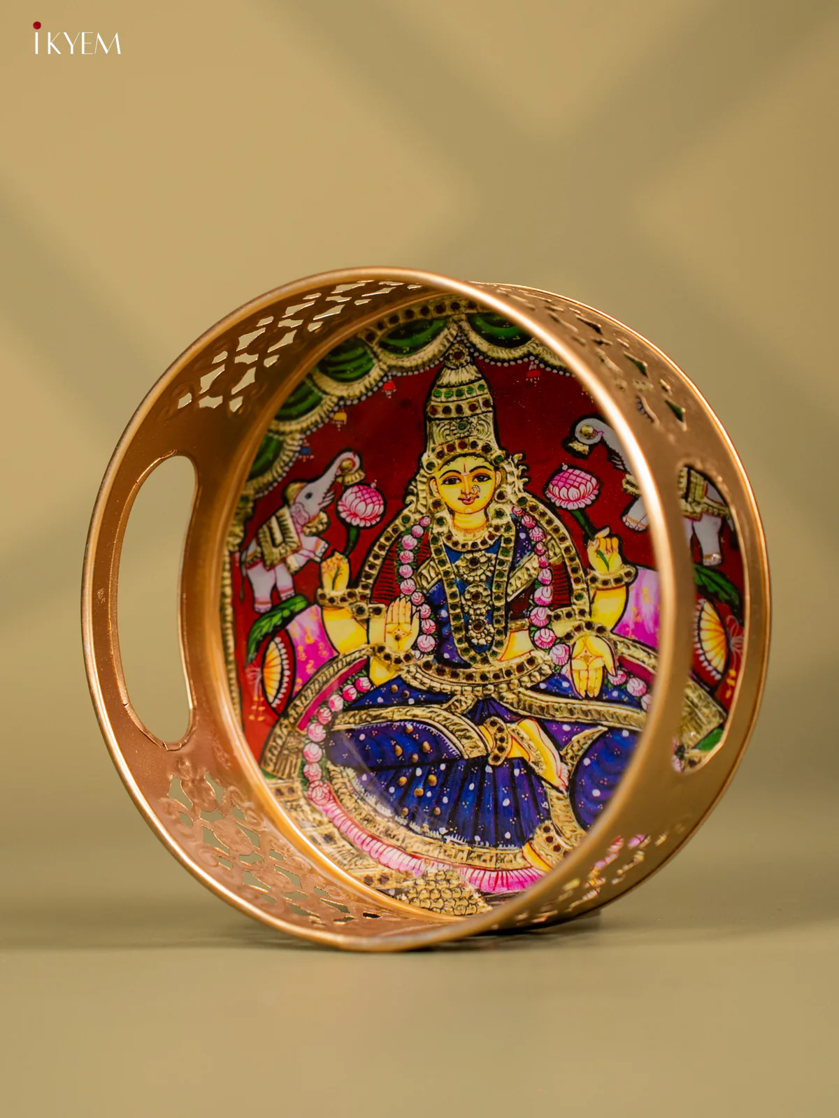 Goddess Gajalakshmi Printed Round Metal Tray - KF24142 - Image 3